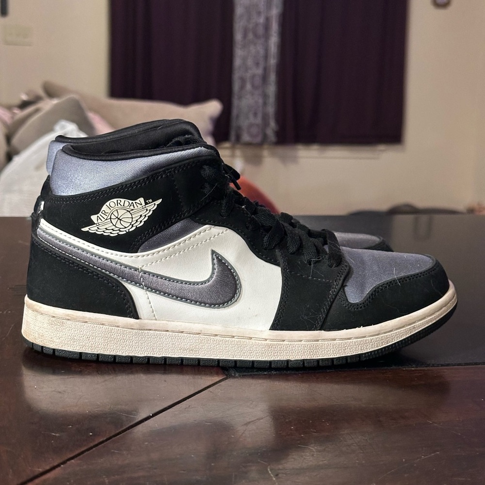 Jordan Men’s Mid-Top Sneakers in Black, White & Silver